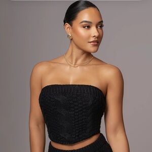 JLUXLABEL Black Strapless Cable Knit Crop Top